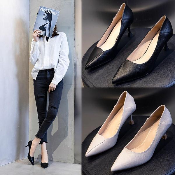 

dress shoes 6.5cm slim heel pointed high for women spring 2021 leisure, Black