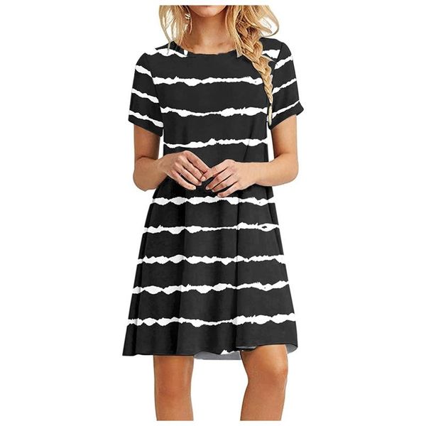 

women's swimwear 2021 summer print short sleeve vest dresses casual o neck plus size fashion t shirt dress vintage beach bohemia, White;black