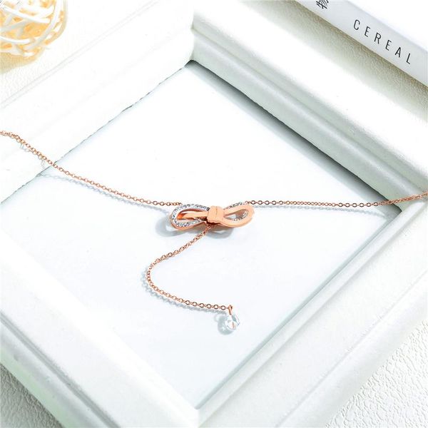 

chains korean version of jewelry fashion temperament ins bow titanium steel necklace pendant, Silver