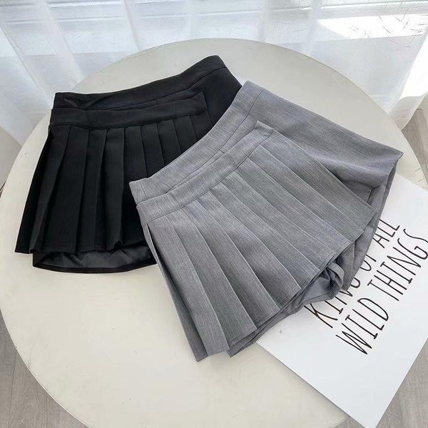 

skirts korean women's high waist detachable pleated shorts skirt, Black
