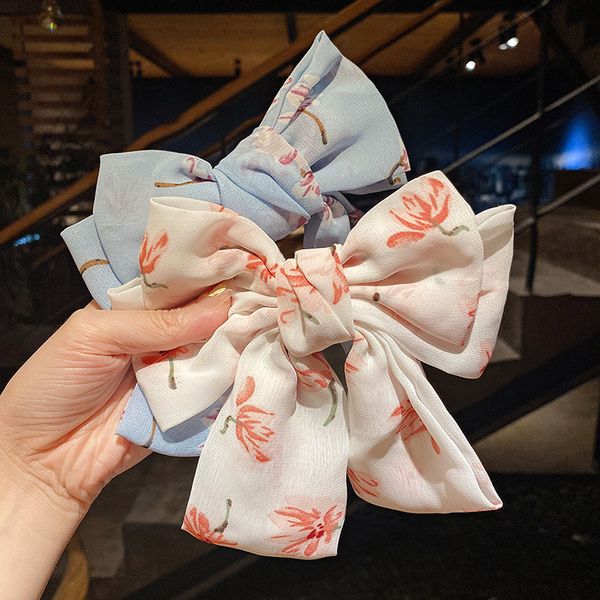 

double layer chiffon hair clips big bow clip flower princess head 211667, Pink