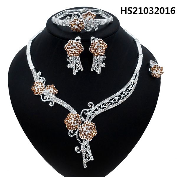 

yulaili silver color crystal necklace earrings bangle ring dubai jewelery set women nigerian wedding african beads jewelry sets wholesale, Black