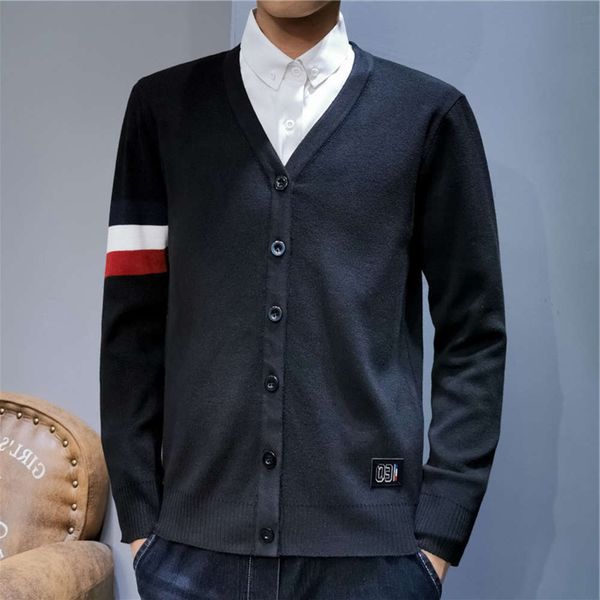 

2021knitted cardigan autumn and winter new leisure long sleeve coat warm slim sweater men's, White;black