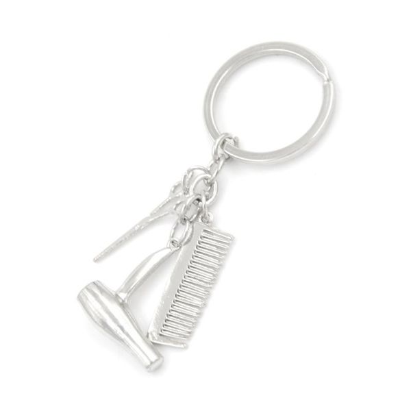 

keychains 1pcs creative barber shop hair dresser present key chain dryer/scissor/comb pendants keychain ornaments jewelry tools, Silver