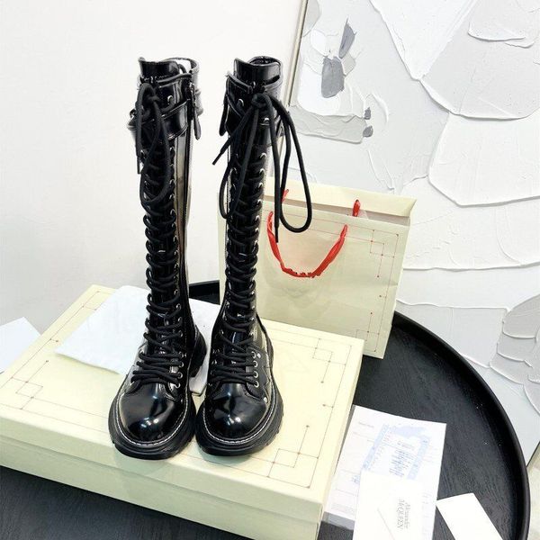 

2021 fashion knee -boots for women knight boots leather martin boot booties ladies shoes classic black white 2 colors with box size:34-41