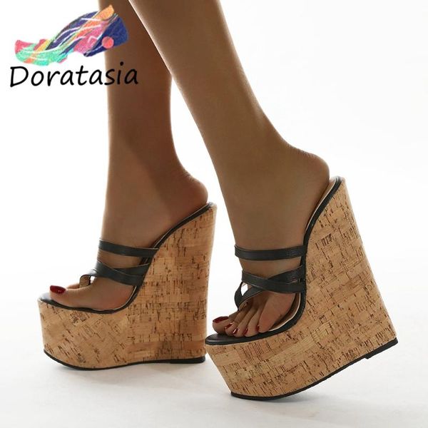 

doratasia for dropship women slip on platform solid super high wedges shoes casual leisure summer sandals women sandals, Black
