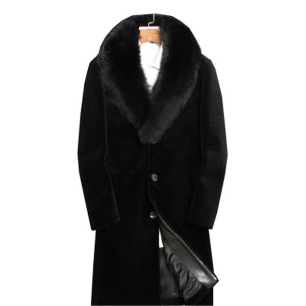 

mens wool blends jackets fashion trend mink fur warm down jackets coats winter outdoor long sleeve thicken parkas plus size outerwear, Black