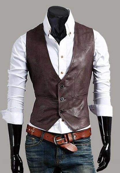 

men's vests zogaa leather men sleeveless jackets pu vest male streetwear punk pocket button brand motorcycle waistcoat coats, Black;white