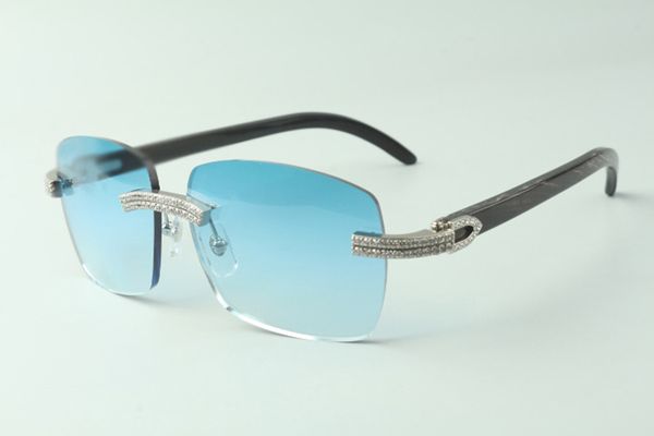 

classic double row diamond sunglasses 3524025 with black textured buffalo horn arms glasses, direct sales, size: 18-140 mm, White;black