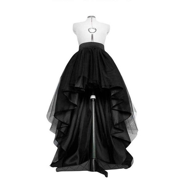 Yüksek Düşük Siyah Tül Etek Asimetiyal Hem Tutu Katmanlı Düğün Gelin Kıyafeti Yüksek Bel Pileli Balo Etek Gala Şık SAIA 210611