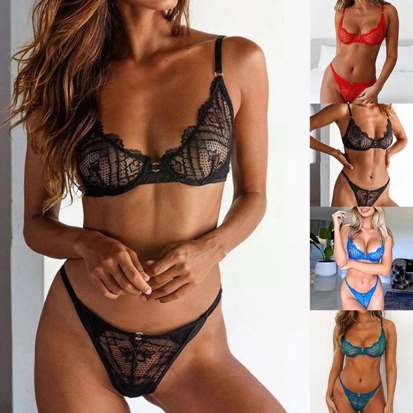 

bras lingerie set see-through lace gathered erotic sets transparent g-string intimates bra open f0d1, Red;black