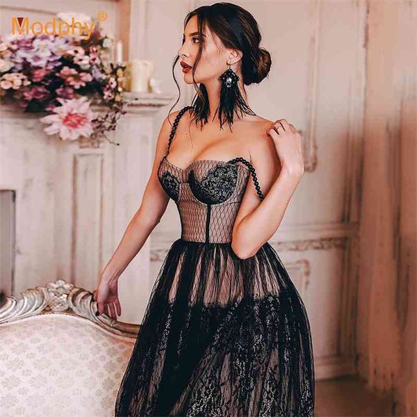 

black lace dress women's summer spaghetti strap bodycon fashion evening party vestidos female clothing 210527, Black;gray