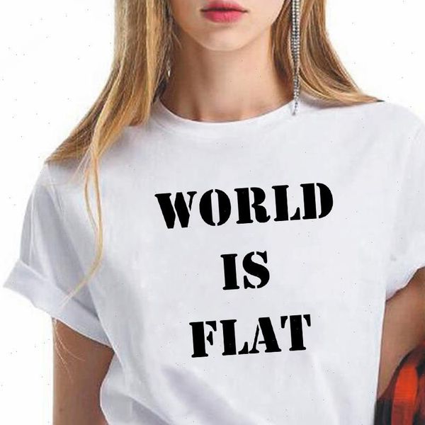 

personality hipster new women t shir modern girl popular minimalism pop explain t shirt world is flat letter t shirt, White