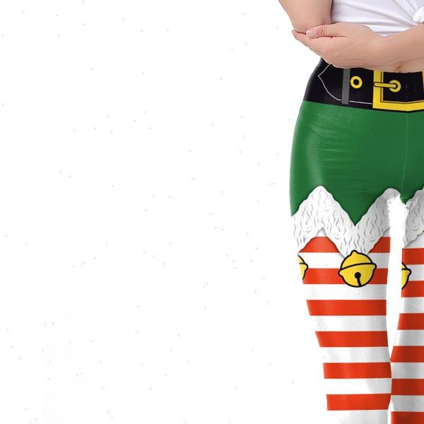 

christmas bell red white striped slim fitness leggings women high waist elastic legging winter leggins mujer, Black