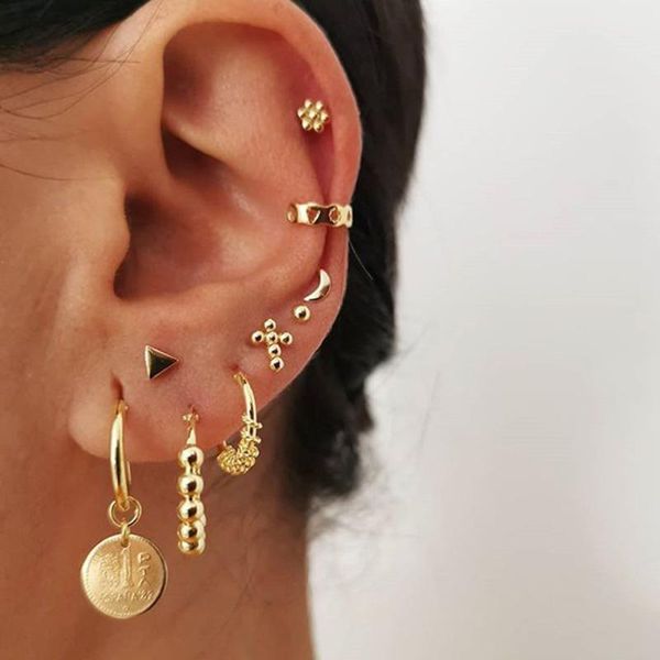 

hoop & huggie gold color earrings set for women oversize long metal circle punk chain devil pendant bohemian 2021 fashion jewelry gift, Golden;silver