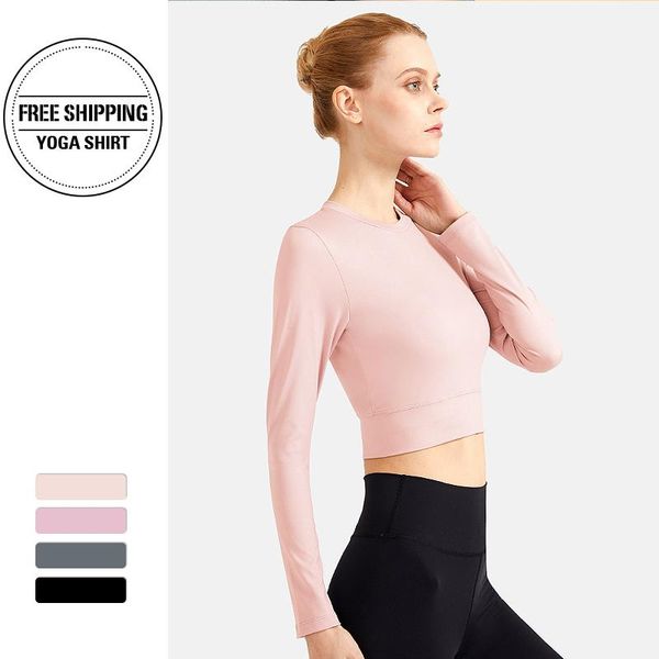 

yoga outfits women long sleeve running shirts t-shirts solid sports quick dry fitness gym crop, White;red