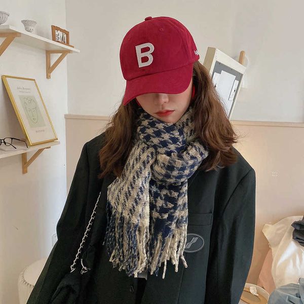 

ins qianniao plaid scarf female color matching autumn and winter korean bai with student shawl warm bib male, Blue;gray