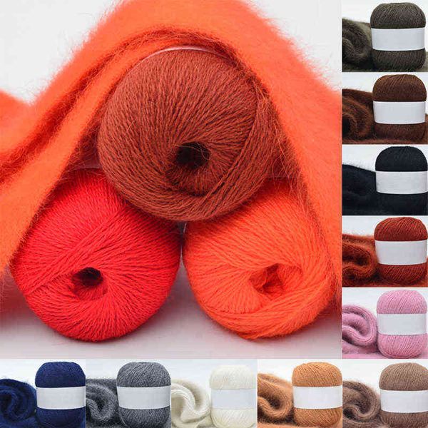 1 pc mão-tecido lenço chapéu macio longo macio espesso lã fio tricot fios para tricô mohair bola crochet algodão para baixo mink cashmere y211129