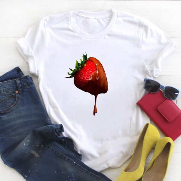 

women cartoon strawberry fruit print short sleeve ladies summer t tee female shirt clothes tshirt womens graphic t-shirt, White