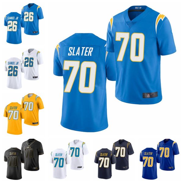 

los angeleschargersmen women youth football rashawn slater 70 asante samuel jr. 26 2021 draft vapor limited jersey powder blue w, Black;red
