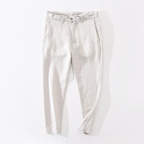 

men's pants 1300 summer men linen cotton thin casual sport fashion handsome korean style zipper comfortable ankle-length trousers, Black