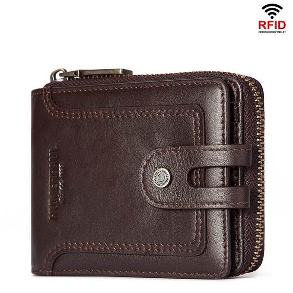 

2021 new genuine leather men short wallets bifold zipper hasp card holder male purse multi-capacity coin pocket wallet for men, Red;black