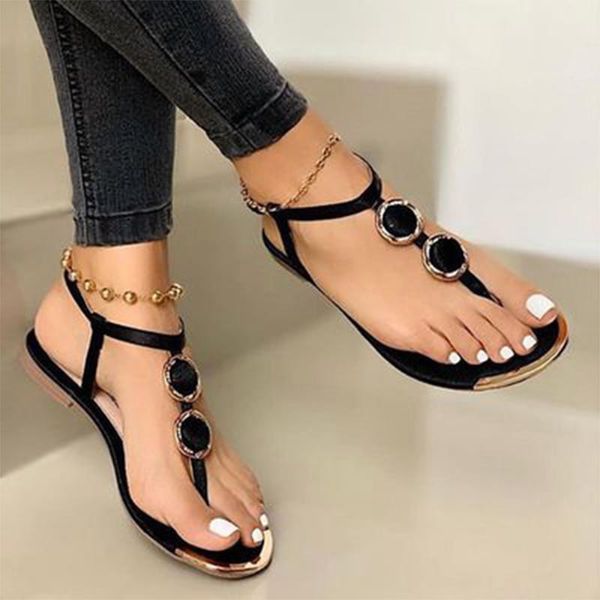 

woman fashion sandals 2021 women summer flip flops ladies metal decoration flats women's casual female beach shoes plus size, Black