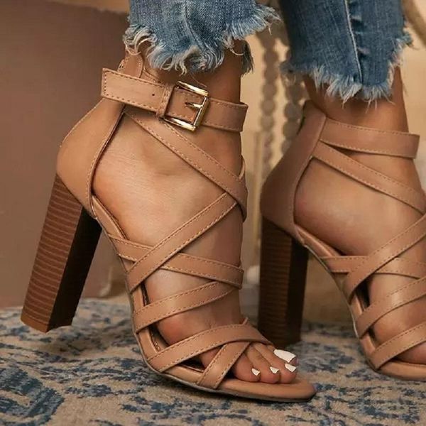 

dress shoes stiletto sandals women high heels women's summer pumps buckle straps female outdoor beach casual ladies, Black
