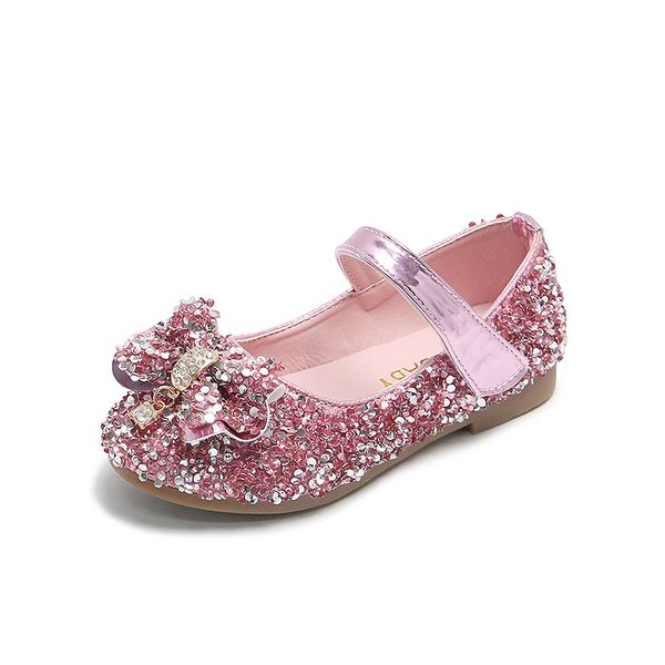 

children leather shoes for girls kids full crystal big glitter sequined fabric with bow-knot dress shoes for wedding party, Black;grey