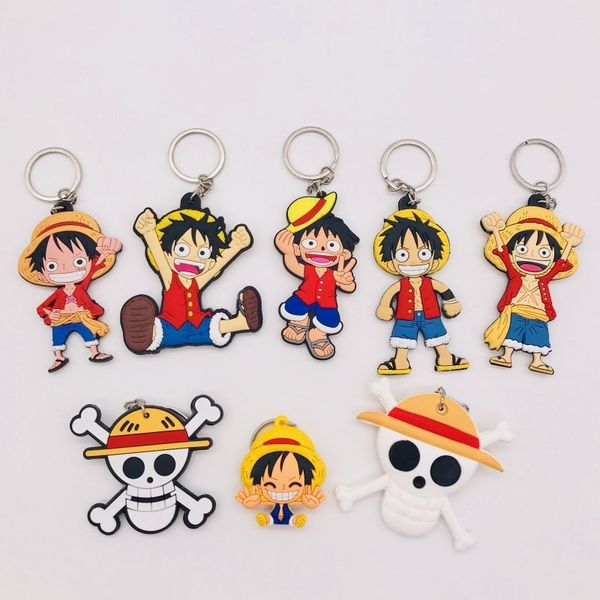 

20pcs cartoon designers figure one piece keychain soft pvc 3d double side anime key chain key ring kids trinket key holder party gift, Silver