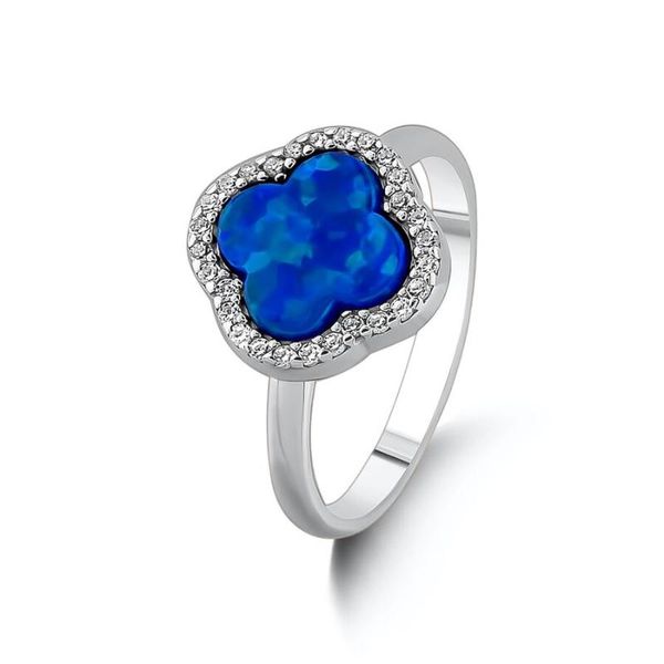 

cluster rings women handmade ring with clover model wedding engagement valentine blue stone solid 925 sterling silver, Golden;silver