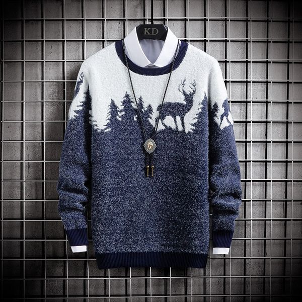 

christmas sweaters mens woolen knitted casual male pullovers long sleeve reindeer pattern men xmas jumper winter pull, White;black