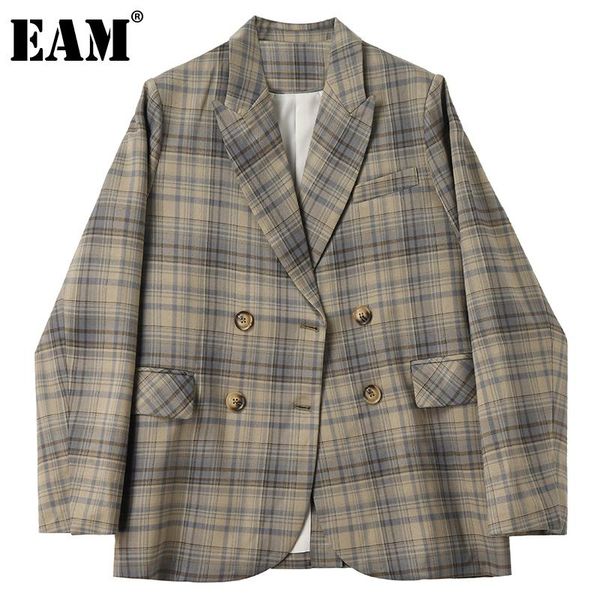 

women's suits & blazers [eam] women vintage plaid big size blazer lapel long sleeve loose fit jacket fashion tide spring autumn 2021 1d, White;black