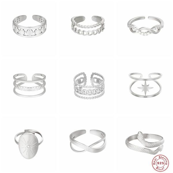 

cluster rings gs 925 sterling silver bohemian multilayer for women twist chain double circle wide wedding party fine jewelry, Golden;silver
