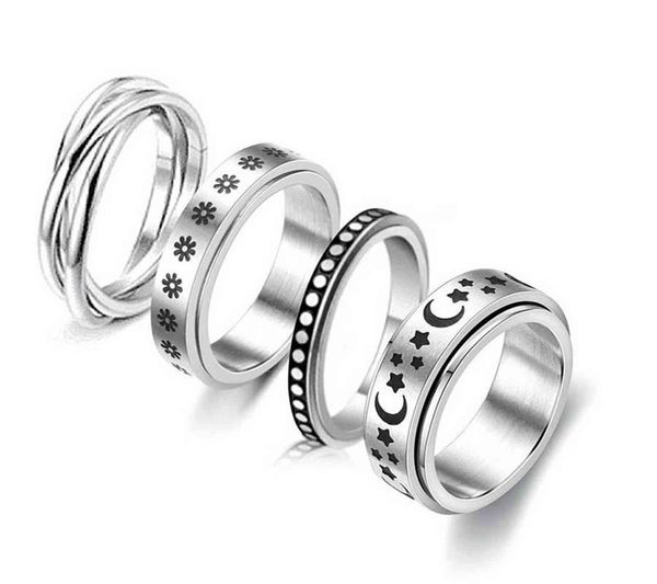 

anxiety figet spinner rings for women & men stainless steel rotate y spinning anti stress accessories jewelry gifts g1125, Slivery;golden