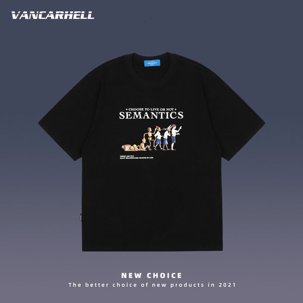 

tee polo ins summer american fun print short sleeve t-shirt men's casual loose lovers' b f style student women's, White;black