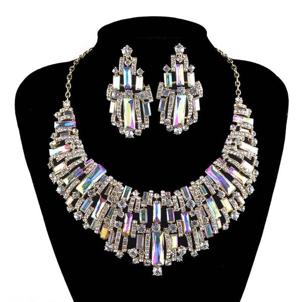 

trendy wedding jewelry sets rhinestone austrian crystal women party necklace earrings set bridal dress jewelry accessories, Silver