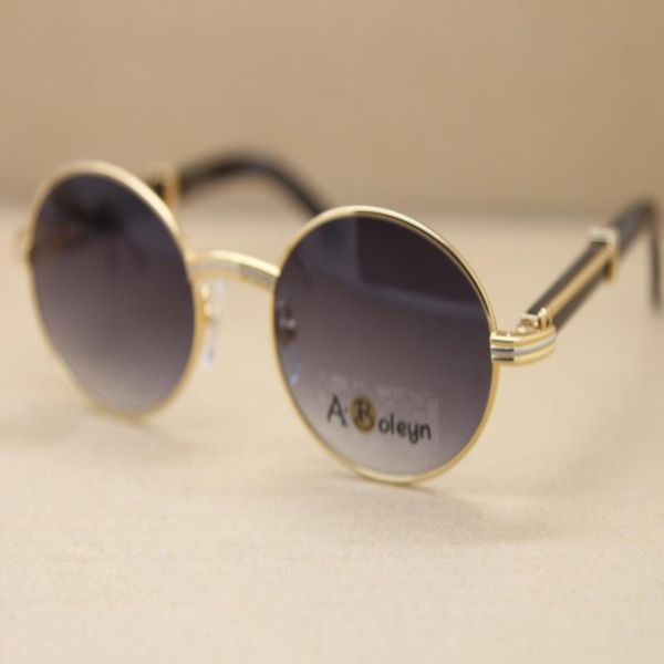 

sun 2822546 round natural decoration sunglasses black buffalo metal horn genuine glasses frame gold frame glasses c size:53-22-135m wjbe, White;black