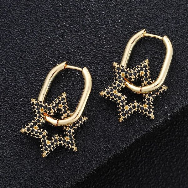 

hoop & huggie unique star earring for women fashion jewelry black bule crystal pendientes geometry pentagram mujer, Golden;silver