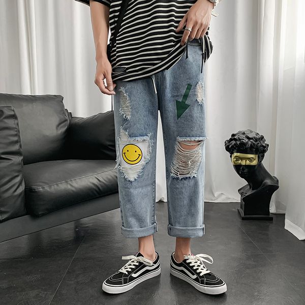 

harajuku style ripped blue jeans men 3xl plus size korean denim jeans trousers pattern straight leg jeans homme q5sz