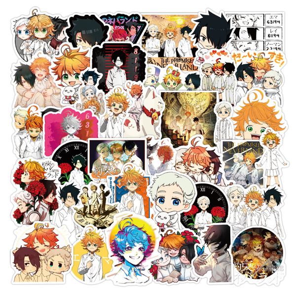 

50pcs/pack japanese anime the promised neverland stickers for notebook motorcycle skateboard cartoon toy wall sticker