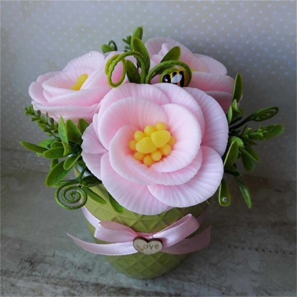 PRZY 3D molde Rosa flores silicona jabón flor pastel decoración herramienta vela hacer moldes DIY artesanía moldes resina arcilla hornear herramientas 210225