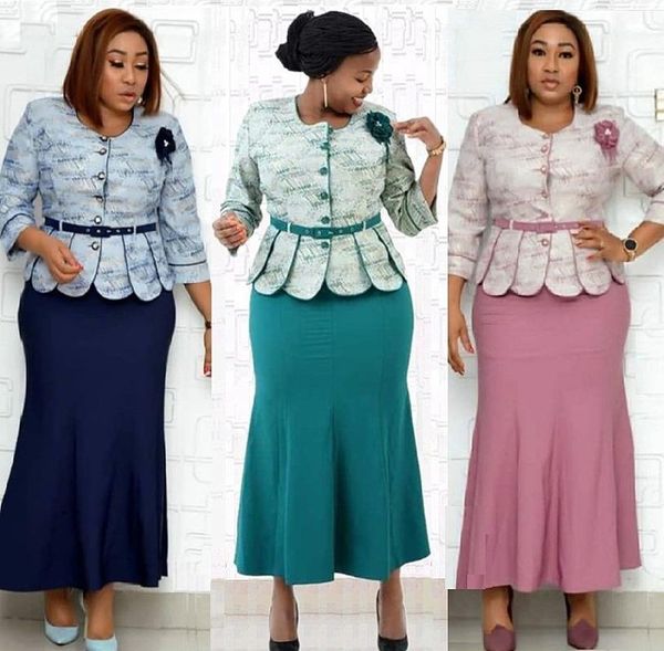 

ethnic clothing 2xl 6xl fashion 2021 african mama two pieces sets ol style plus size bazin riche print elastic outfit with belt, Red