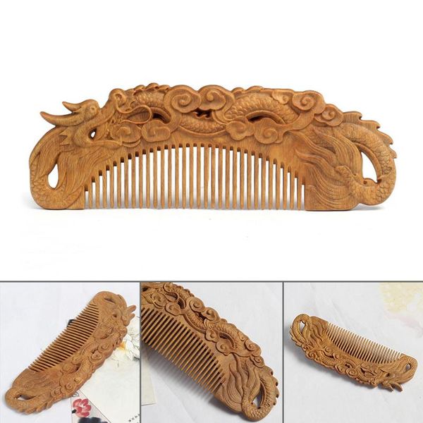 

hair brushes green sandalwood wood comb anti-static massage exquisite double sided carved wooden gift for girlfriend, Silver