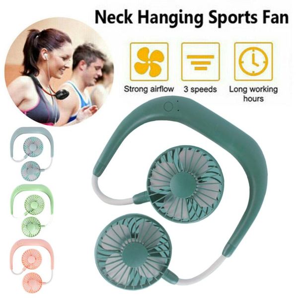 

hands-neck band hanging usb rechargeable dual fan mini air cooler summer portable lazy neck hanging fan 513g3