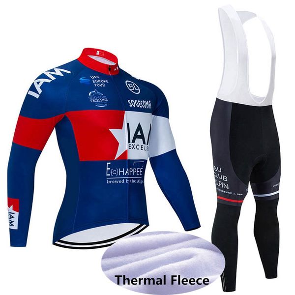 IAM team Ciclismo Inverno Termico in pile jersey pantaloni con bretelle set Uomo Manica lunga Abbigliamento da ciclismo Ropa Ciclismo Hombre Warm Y21031309