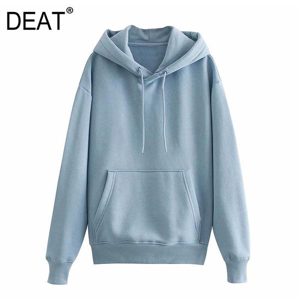

deat] 2021 spring autumn new fashion tide hooded pullover solid color long sleeve simple style women's sweatshirt 13w498, Black