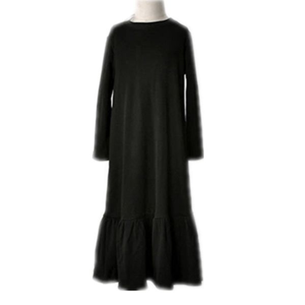 

3 to 16 years kids & teenager girls long sleeve solid black flare casual maxi long dress child fashion fall autumn flare dress 210317, Red;yellow