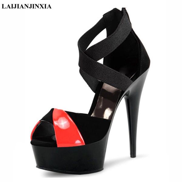 

dress shoes laijianjinxia british style women sandals peep toe cross straps high heel custom multi color chunky retro, Black