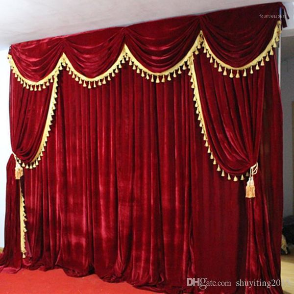 

party decoration velvet wedding backdrop curtains with tassel swags stage performance background curtain 3x3m deaoration1
